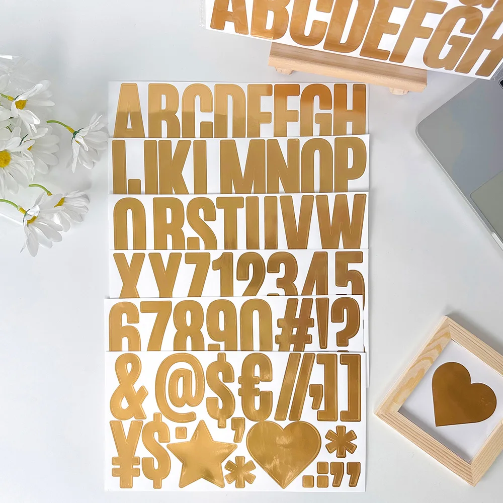 6Sheets/set 2.5Inch Gold Letter Number Symbol Stickers Decals,Waterproof DIY Stickers for Car Cup Mailbox,Holiday Birthday Gifts