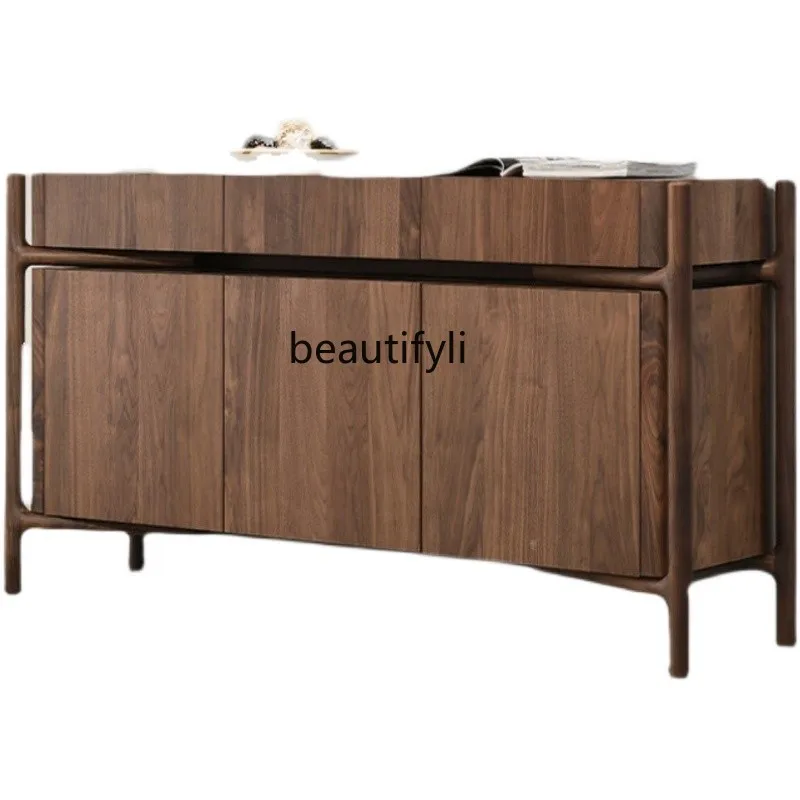 

LBX Black Walnut Wood Sideboard Cabinet Living Room Solid Wood Entrance Cabinet Tea Cabinet Wall Locker