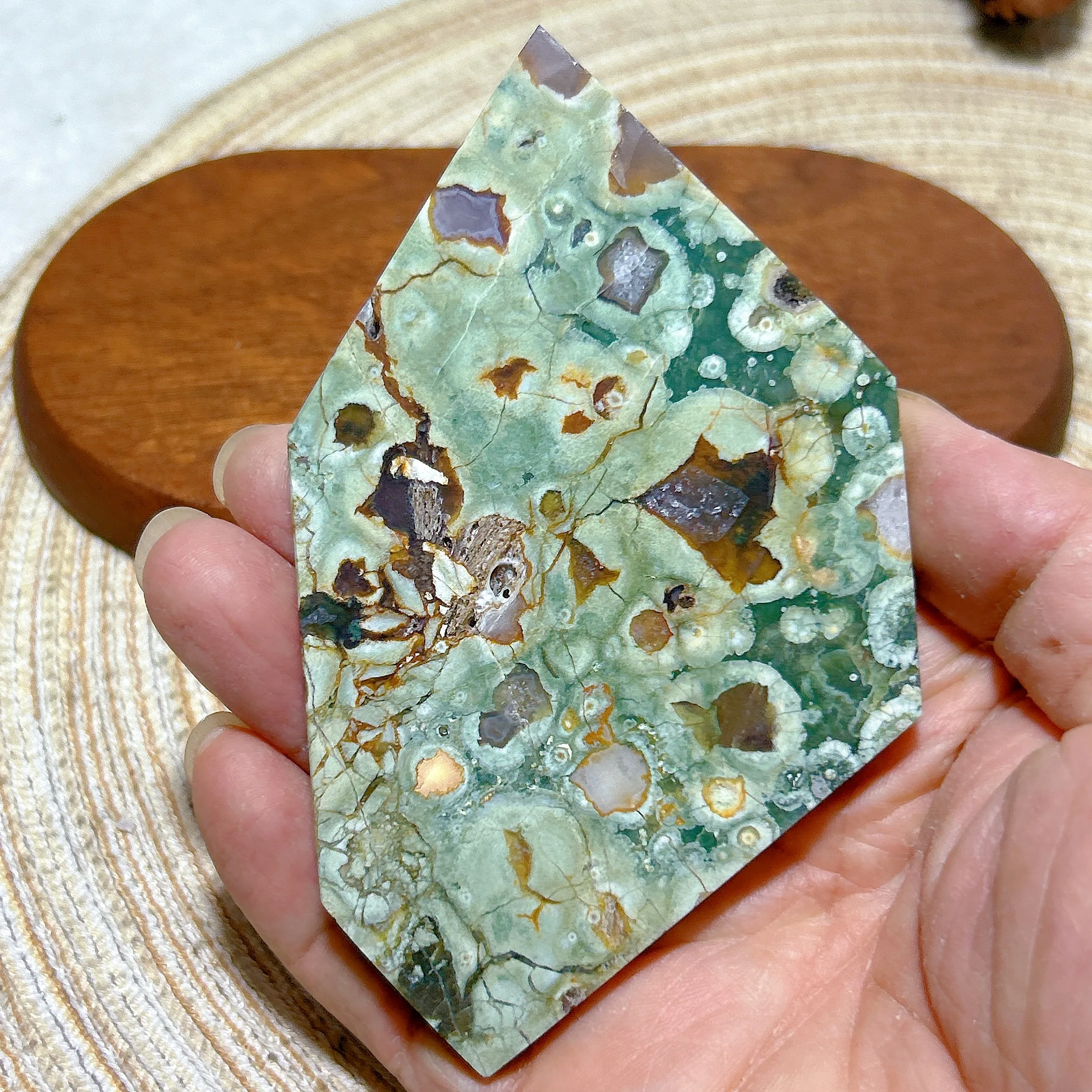 Natural Crystal Rainforest Jasper Druzy Slab Healing Mineral Reiki Ornament High Quality Ore Home Decorations Room Decor Gift