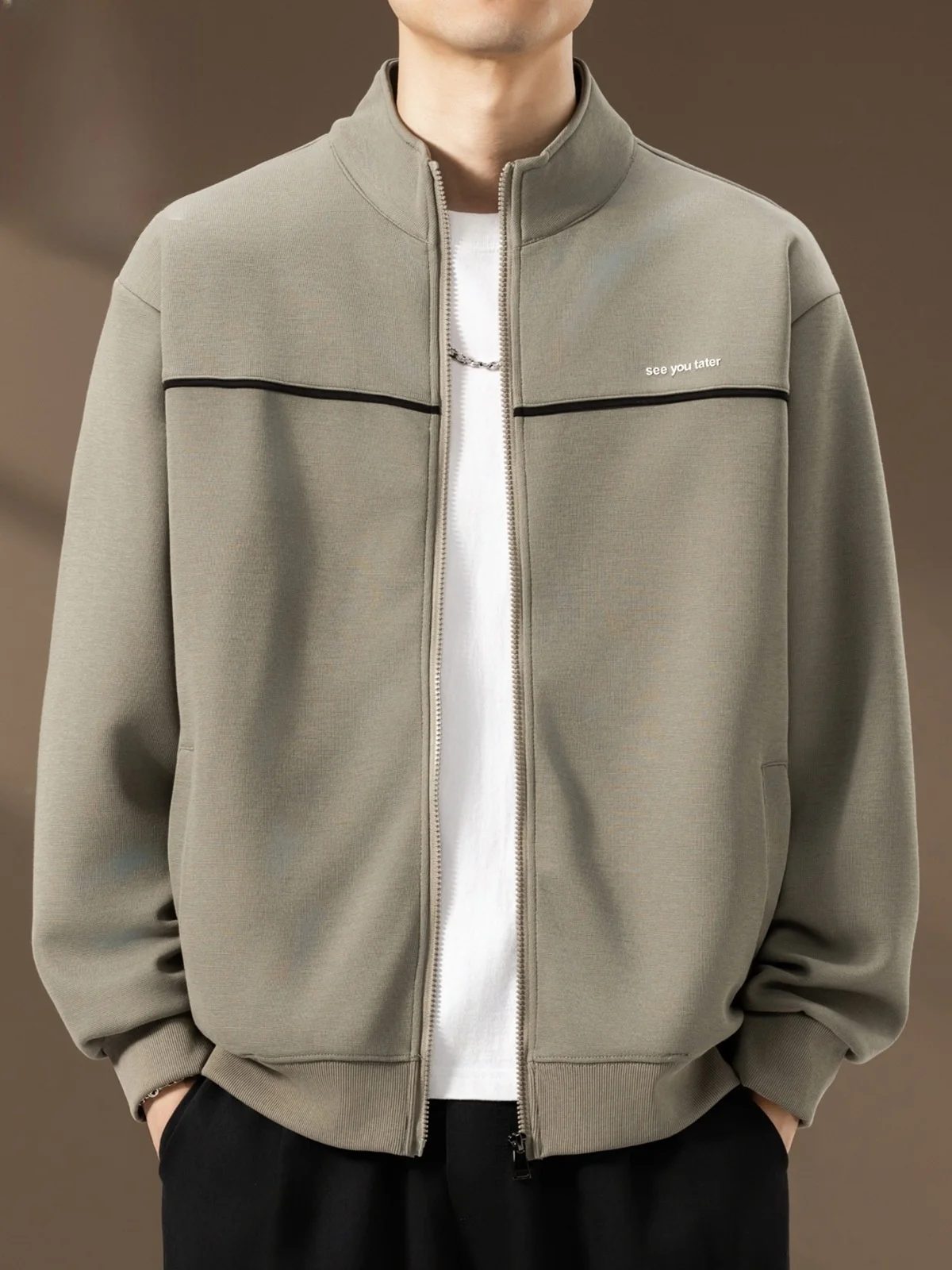 

Мужской открытый кардиган-свитшот с воротником-стойкой, спортивная куртка, весна-осень, повседневная, с длинными рукавами, из смесового хлопка и полиэстера