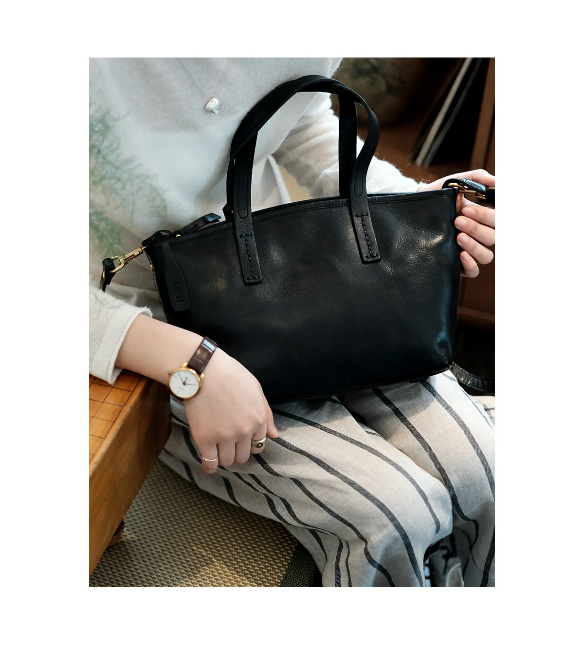 PNDME schlichte, modische Damen-Handtasche aus echtem Leder, Wochenend-Einkaufstasche, handgefertigt, aus Rindsleder der ersten Schicht, große Kapazität. – Detail 12