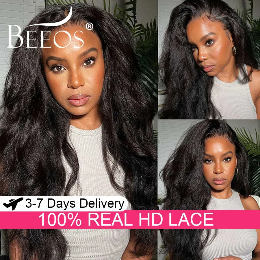 

300% Density Kinky Straight 13X6 HD Transparent Lace Full Frontal Human Hair Wigs Pre Plucked Melt Skin Brazilian Hair For Women