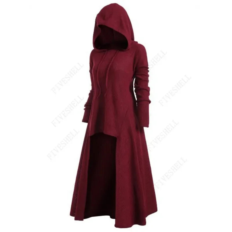 Women's Autumn Evening Party Dress Tunic Long Sleeve Hooded Robe Cloak Knight Medieval Gothic Fancy Dress Masquerade Cosplay UY2