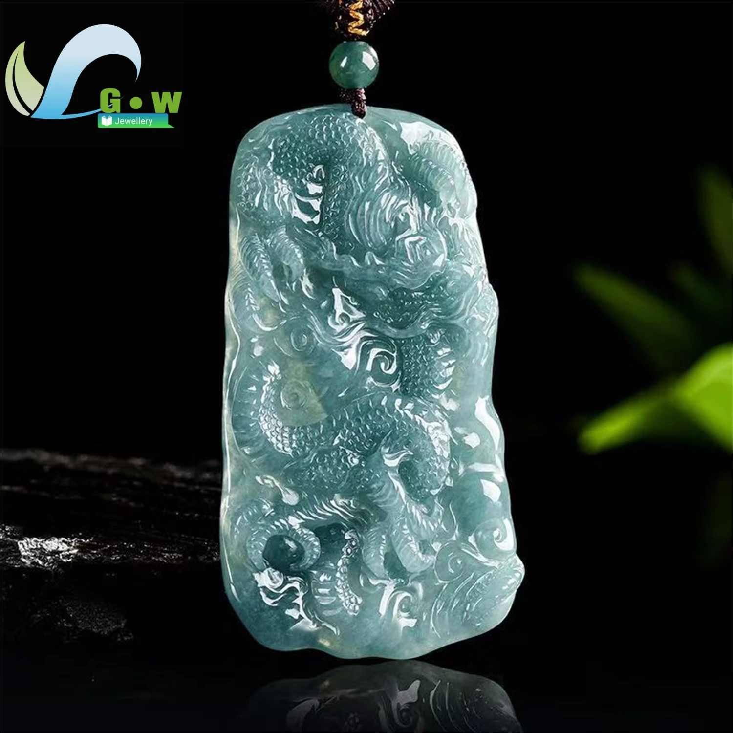 Natural A Grade Jadeite Blue Water Nine Dragons Protection Pendant Icy Texture Premium Men's Hanging Necklace Jewelry Gift