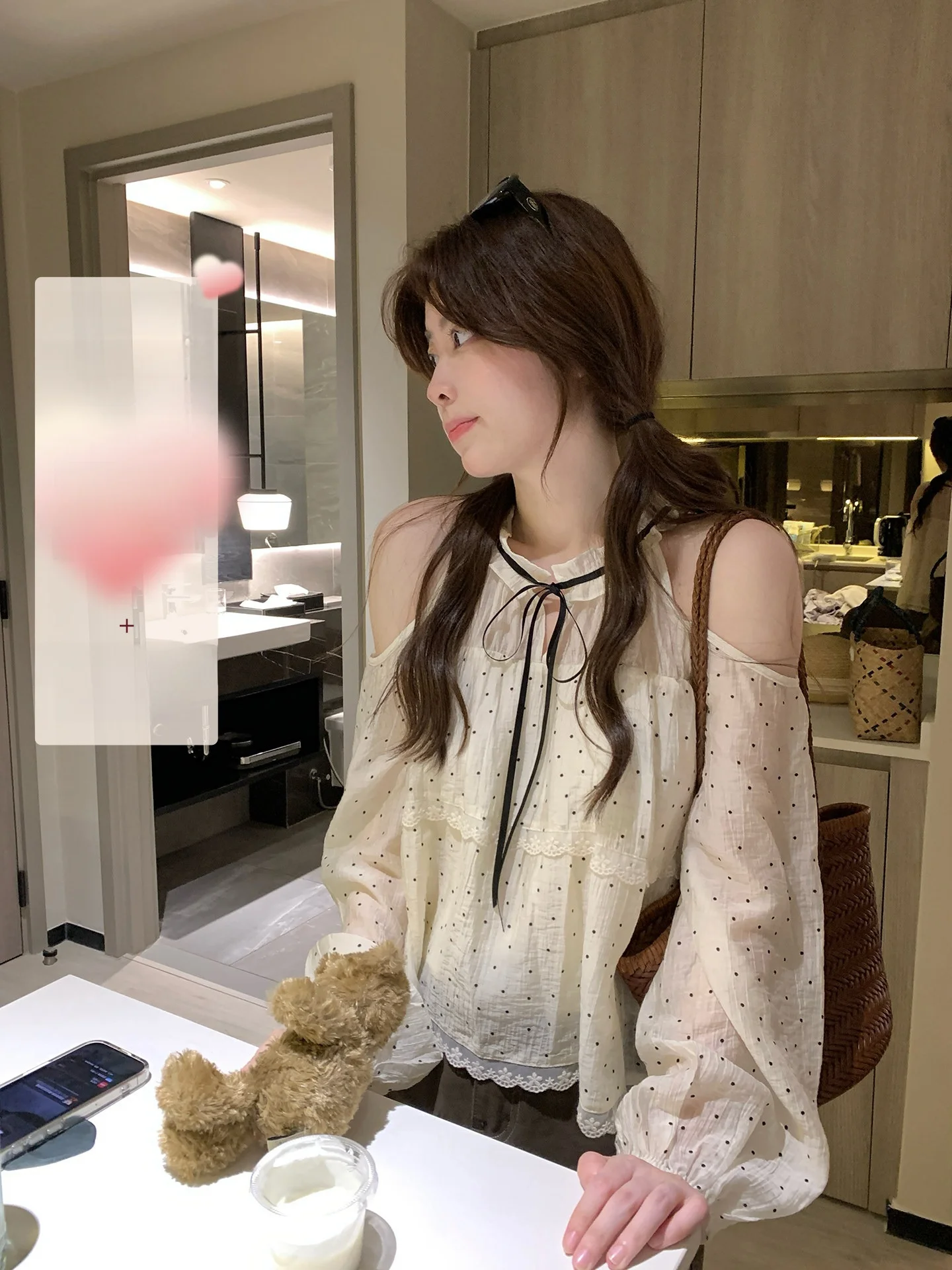 

PtonUmi Early Spring Doll irt Women's Polka Dot Bubble Sve Gentle Personali Sweet Sle Long Sve Casual Top