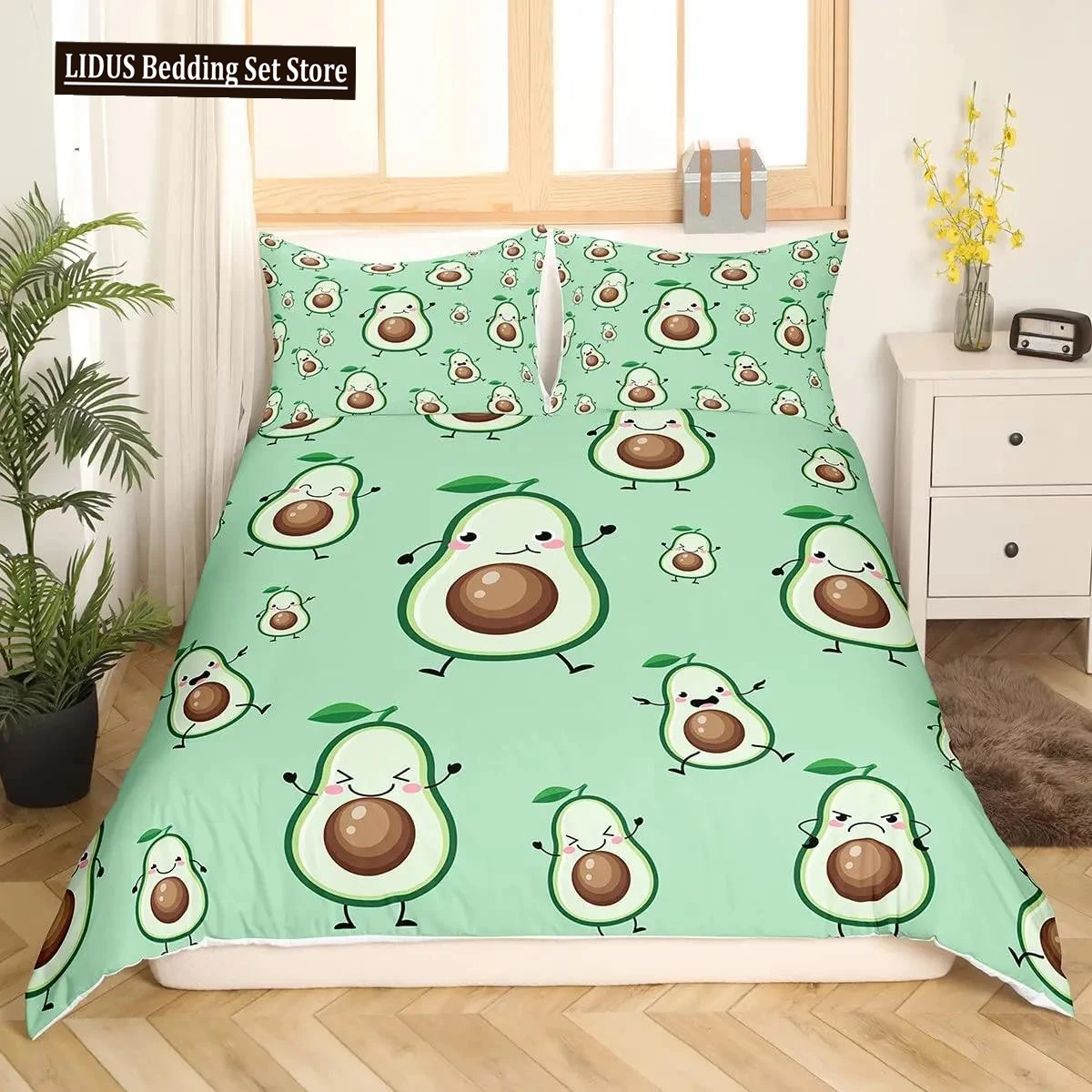 

Avocado Duvet Cover Set For Kids Kawaii Bedding Set Cute Fruits Comforter Cover Twin Size Tropical Botanical Cartoon Quilt Cover