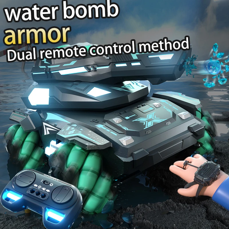 Rc Tanks 2.4G Dual Control Mode Armored Vehicle High Speed Water Bomb Watch Double Remote Control Kids Toy Gift for Boy Children