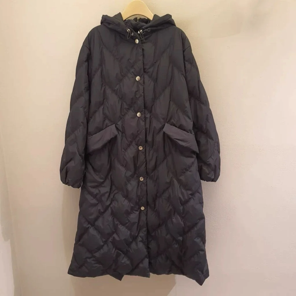 Thiened Long Goose Down Jaet Casual Hooded Varng Sle Commute Faion TIM25 Winter Damen Windjacke Mantel