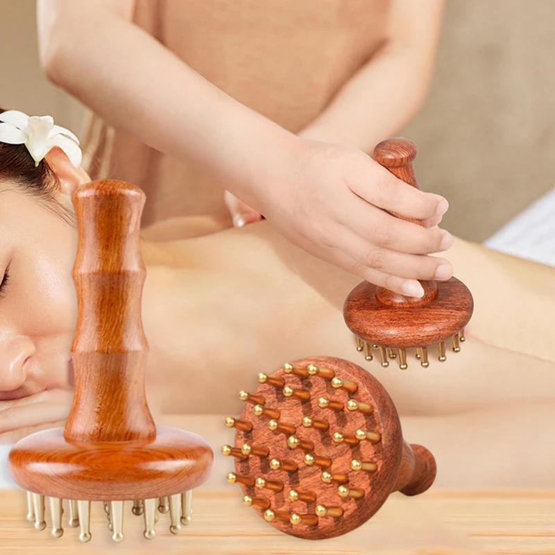 

29-Tooth Solid Brass Meridian Brush Craftsmanship Wooden Handle Massager Brush Multipurpose Beauty & Body Shaping Massage Tool