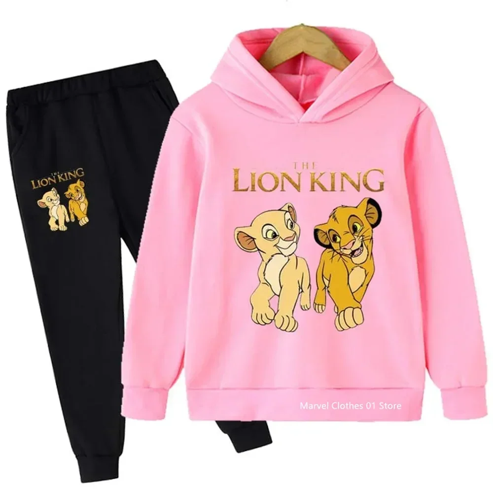 Lente Meisjes Jongens Kleding Kleding Leeuw Simba Cartoon Hoodies + Lange Broek 2 Stuks Set Kinderen Meisjes kostuum 2-14 Jaar Kids Outfits