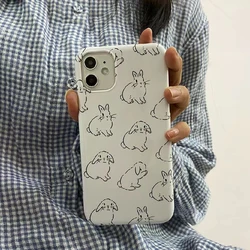 Cute Rabbit Phone Case for iPhone 16 15 14 13 12 11 Pro Max XS XR XSMax 6 7 8 Plus Cartoon Animal Glossy HD Hard PC Cover