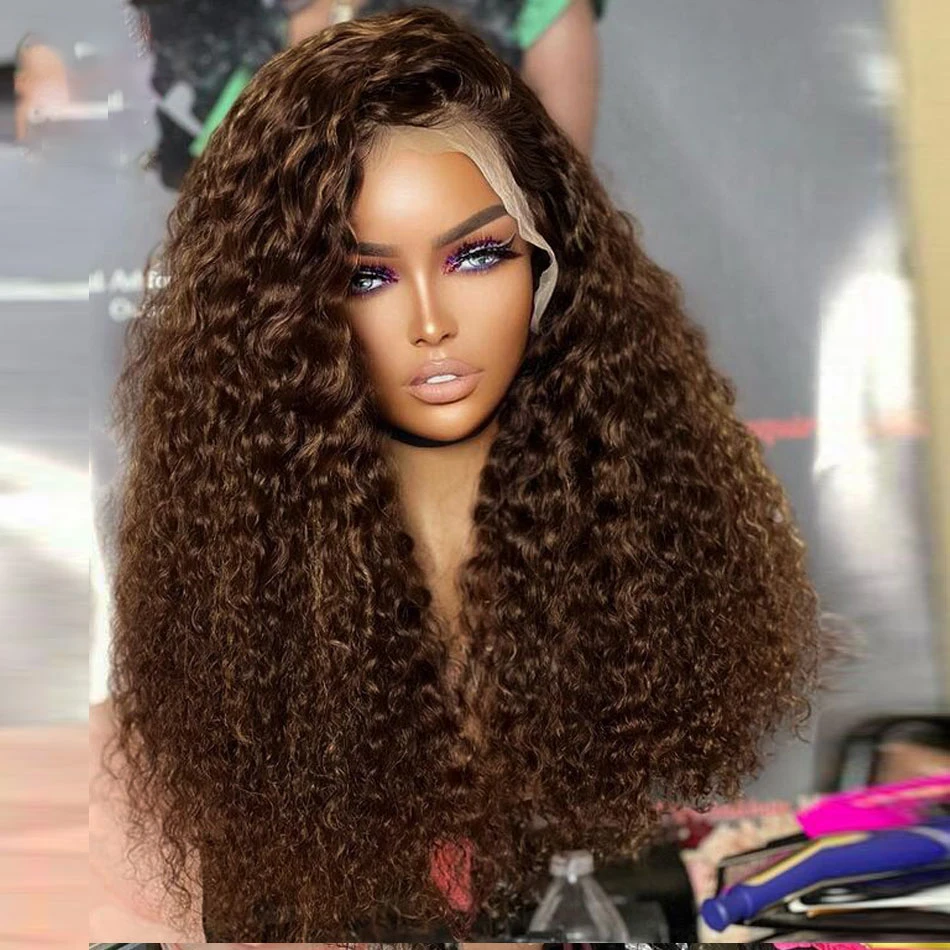 Soft Long Kinky Curly 26'' 180Density Dark Brown Deep Lace Front Wig For Black Women BabyHair Heat Resistant Glueless Preplucked