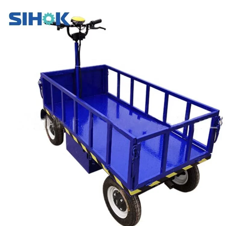 China Manufacturer 4 Wheels Handle Platform Hand Trolley 800kg 1000kg Heavy  Trolleys Cargo Electric Transport Trolley