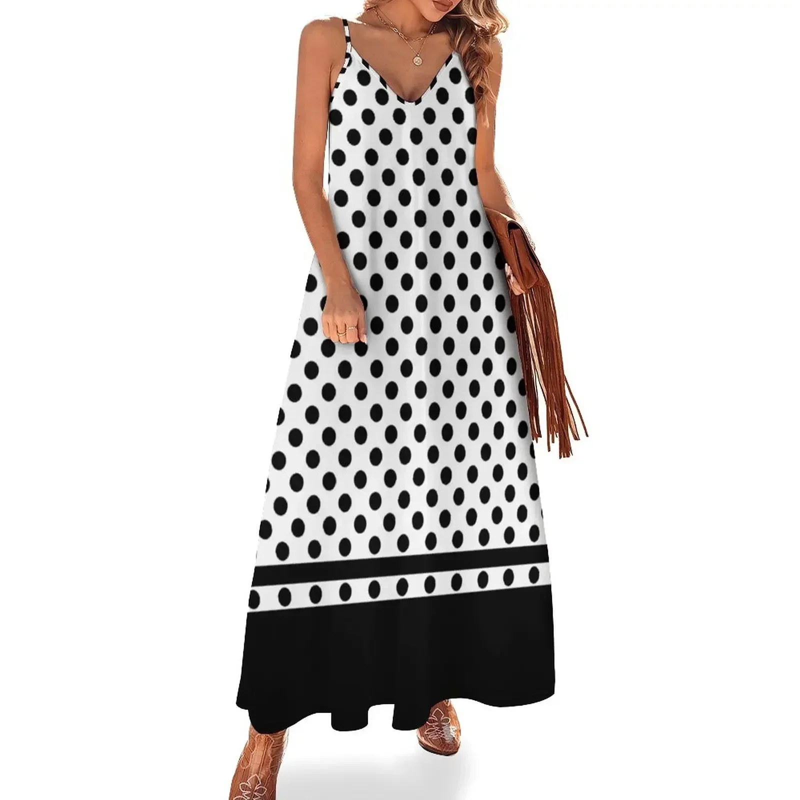 

White and Black Polka Dots Pattern Sleeveless Dress elegant chic women dresses promotion summer woman dress 2025 Dress