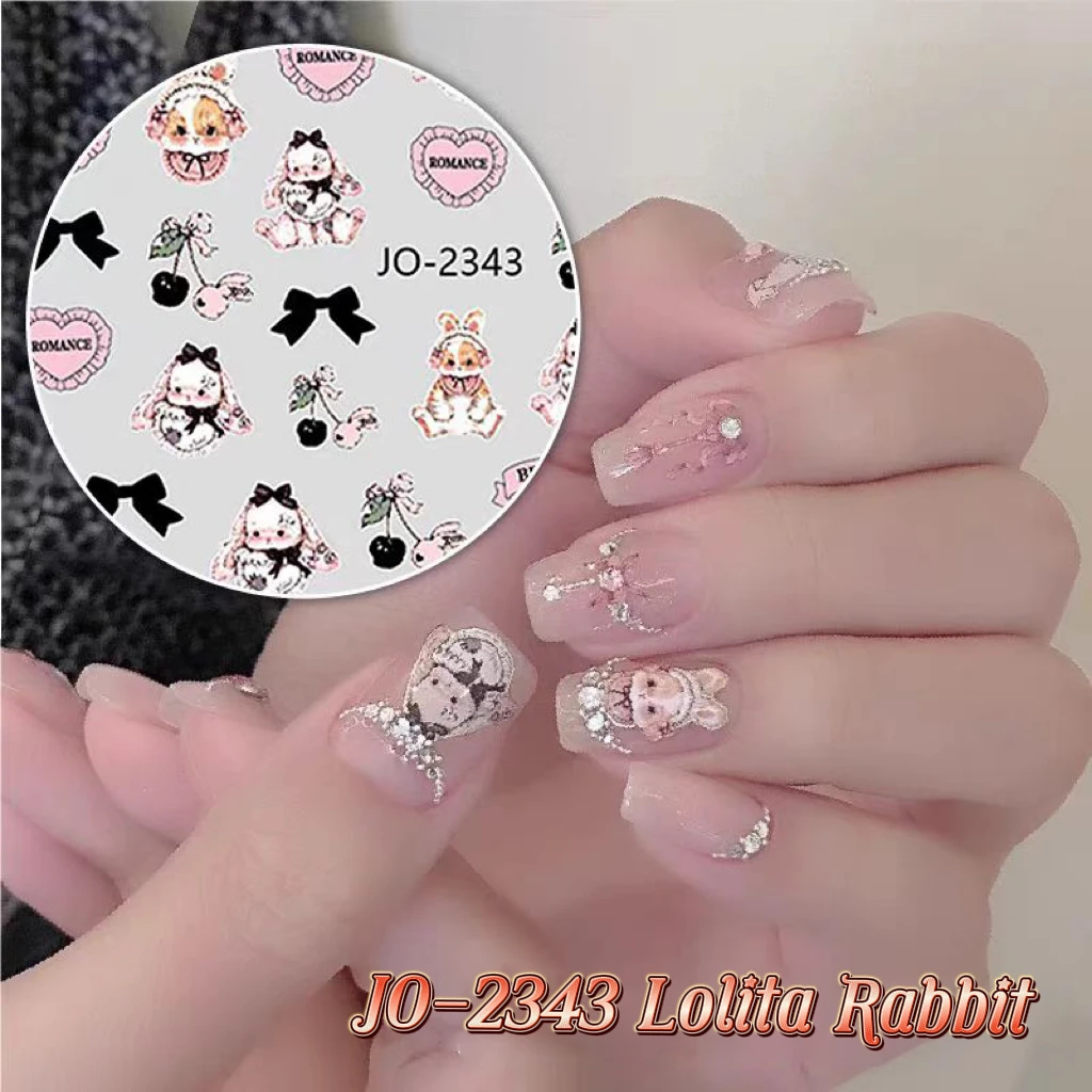 Autocollants adhésifs pour ongles, 1 feuille, motif lapin Lolita, petit, mignon