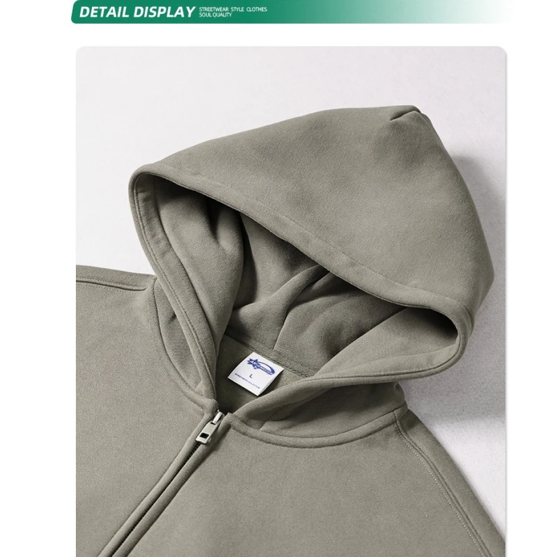 Felpa con cappuccio da uomo e da donna in pile pesante 350 g/m2 con zip intera in misto cotone Felpa con cappuccio con zip allentata da uomo Cappotto caldo e spesso per gli amanti