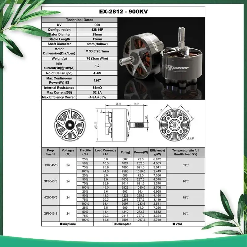 

(NEW) EX2812 900KV Brushless Motor 4-6S 4Mm Shaft Drone Motor For 9 Inch FPV RC Long Range Cinelifter Large Load Drone