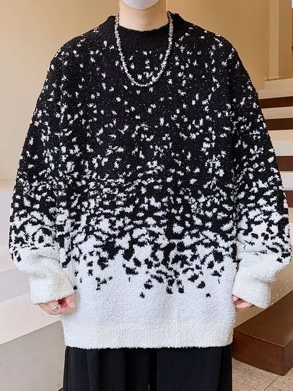 سترة محبوكة فضفاضة للأولاد المراهقين ماركة عصرية للخريف والشتاء صبغ كسول طويل Sve مستدير Ne Warmth Polye...