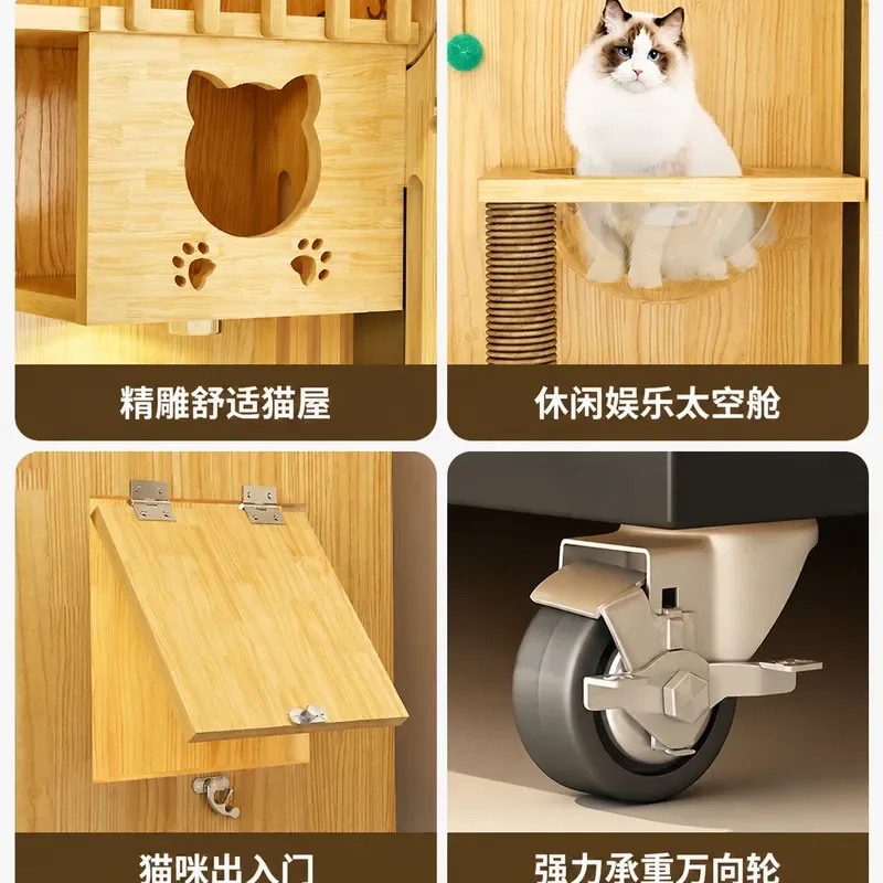 Solid Wood Cat House Double Layer Fully Enclosed Wooden Pet Villa For Small Large Cats High Quality