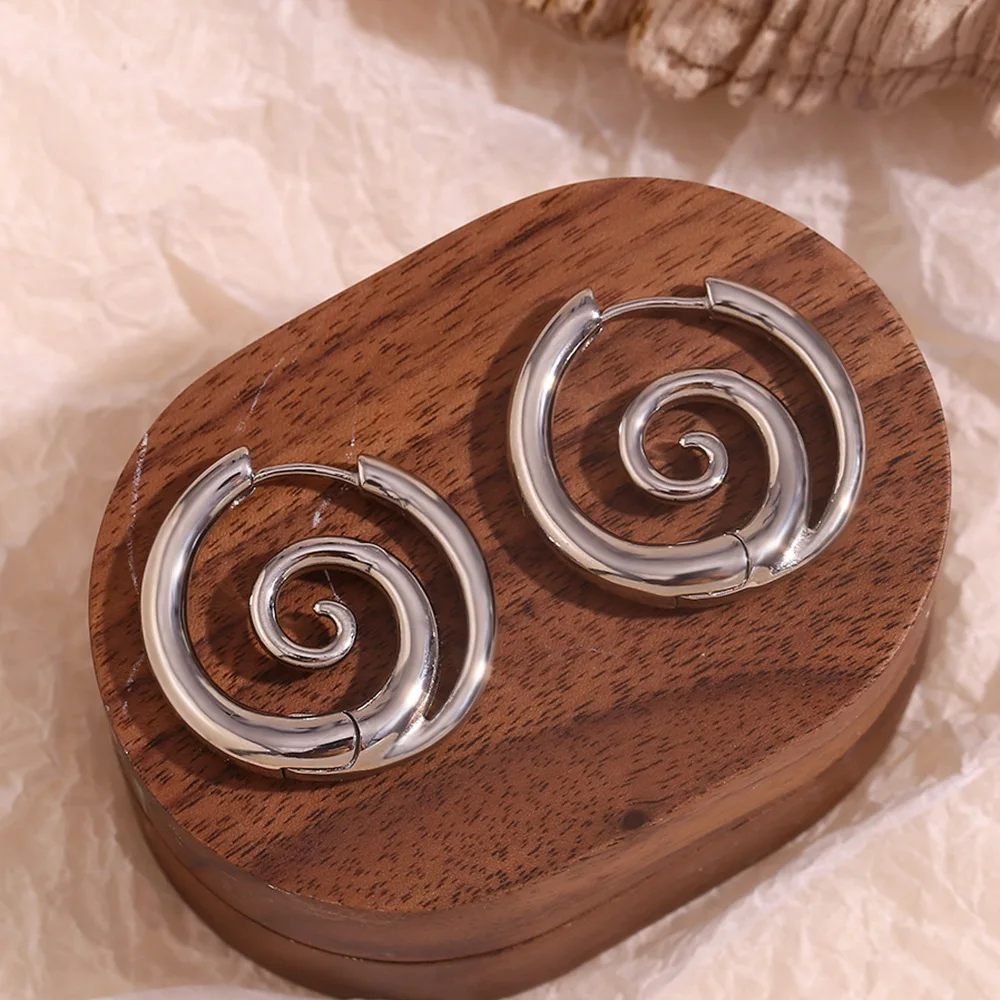 ZAKOL Personalized Mosquito Coil Shaped Stainless Steel Hoop Earring for Women Punk Spiral Circle Ear Accessories Jewelry Gift image 4