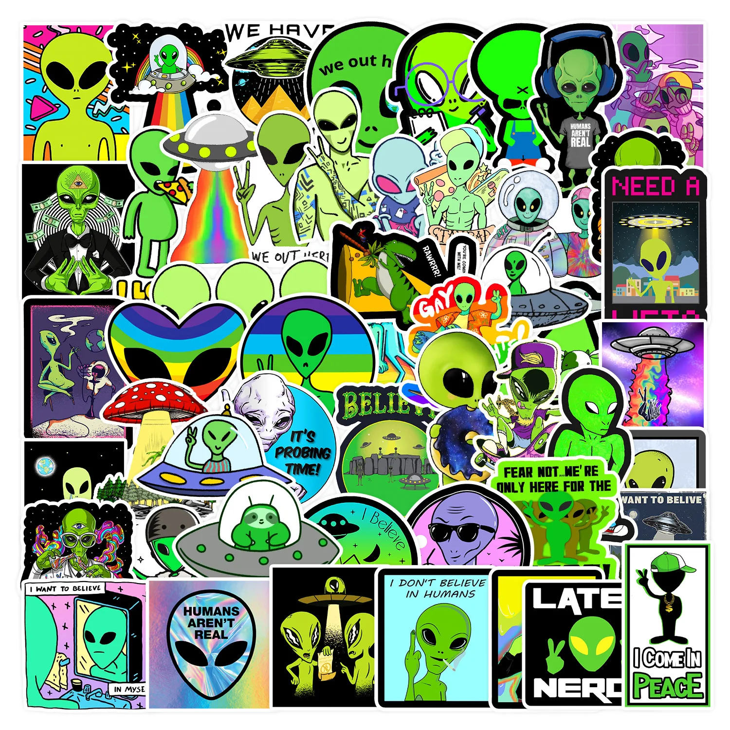 50/100Pcs INS Kawaii Cartoon Cute Alien Series Stickers PVC Waterproof Stickers Decals For Kids Boys Girls Toys Gifts