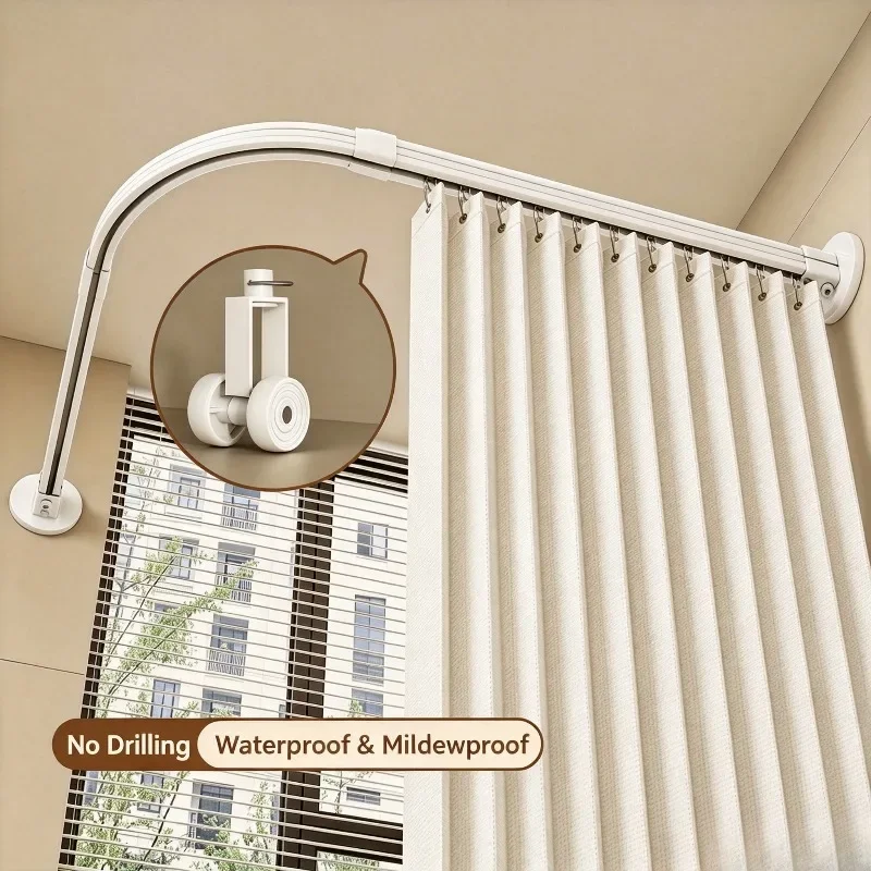 Curved Shower Curtain Track No Drill, Foldable Invisible Shower Screen Waterproof Mildew Resistant, Thickened Bathroom Partition