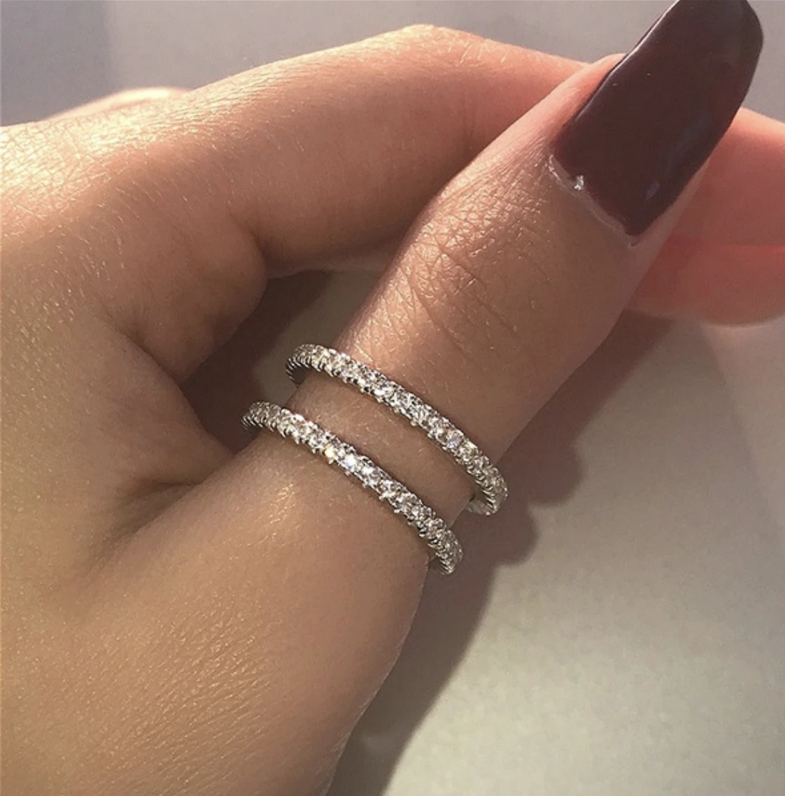 Delicate Thin Microscope Finger Dainty Rings For Women Female Promise Engagement Women Ring 925 Silver Simulated Diamond Jewelry
