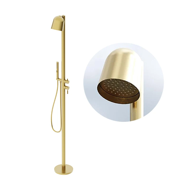 Gran oferta Columna de ducha exterior independiente Oro pulido 2 asas 304 Acero inoxidable Playa Jardín Piscina al aire libre Ducha