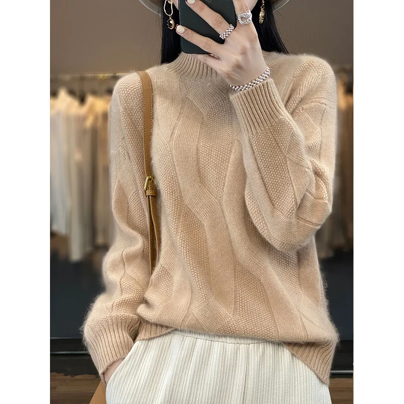 Pull à manches longues pour femme, vêtement décontracté, col mi-haut, en tricot, mode coréenne, nouvelle collection automne