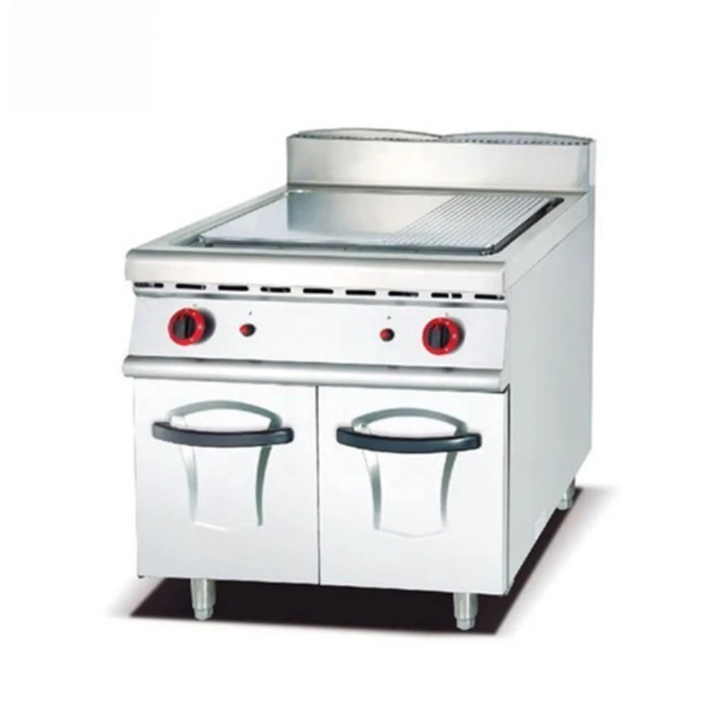 

Commercial Stainless Steel Freestanding Flat Plate Gas Griddle with Cabinet and 1/3 Grooved