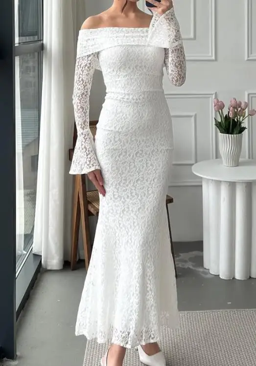 Vestido feminino 2025 primavera/verão mais recente venda quente elegante sexy temperamento estilo renda vestido de manga comprida vestido feminino outono