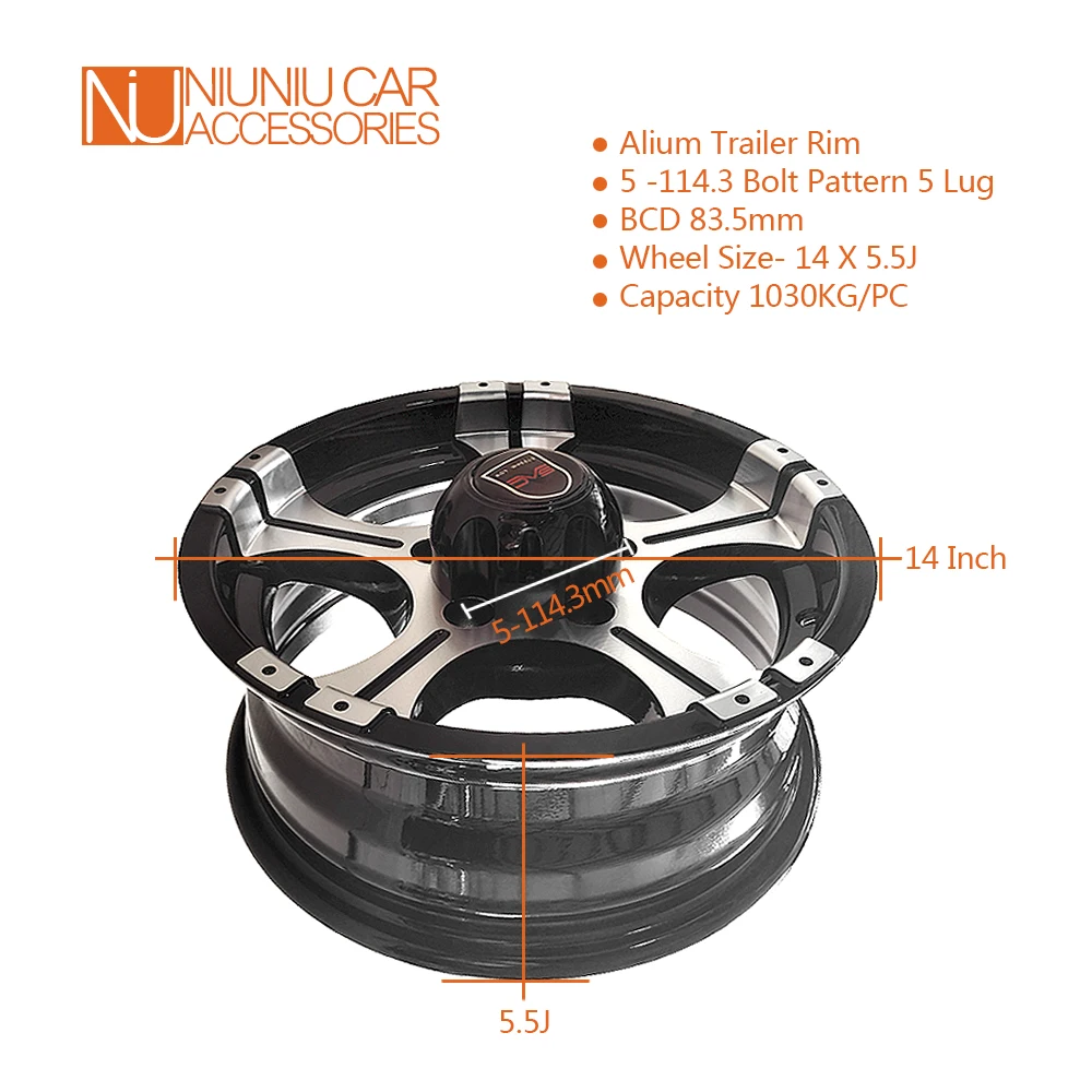 14 Inch X 5.5J Alium Trailer Rim 5 -114.3 Car Bolt Pattern Capacity 1030KG Caravan Boat RV Parts Accessories