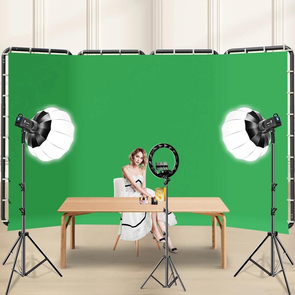 SH White Green Screen 2.4X4M Collapsible Chroma Key Backdrop Fabric Ultra-Quick Setup Birthday PartyBackground Photo Studio