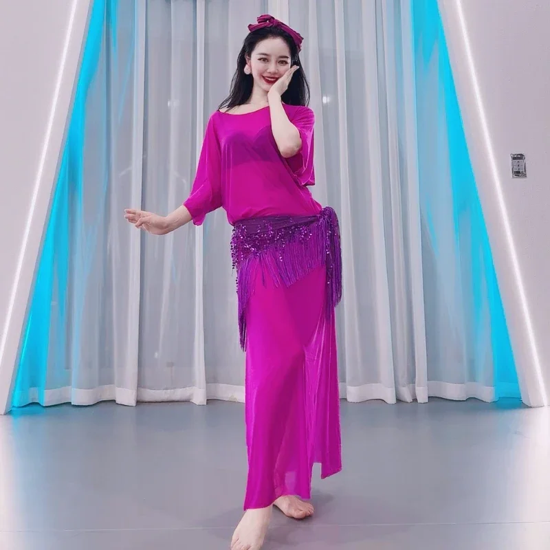 

BellyDance Performance Robes Mesh Set Robe+Headscarf Adult Female Oriental Dance Professional Competition Costumes with Belt
