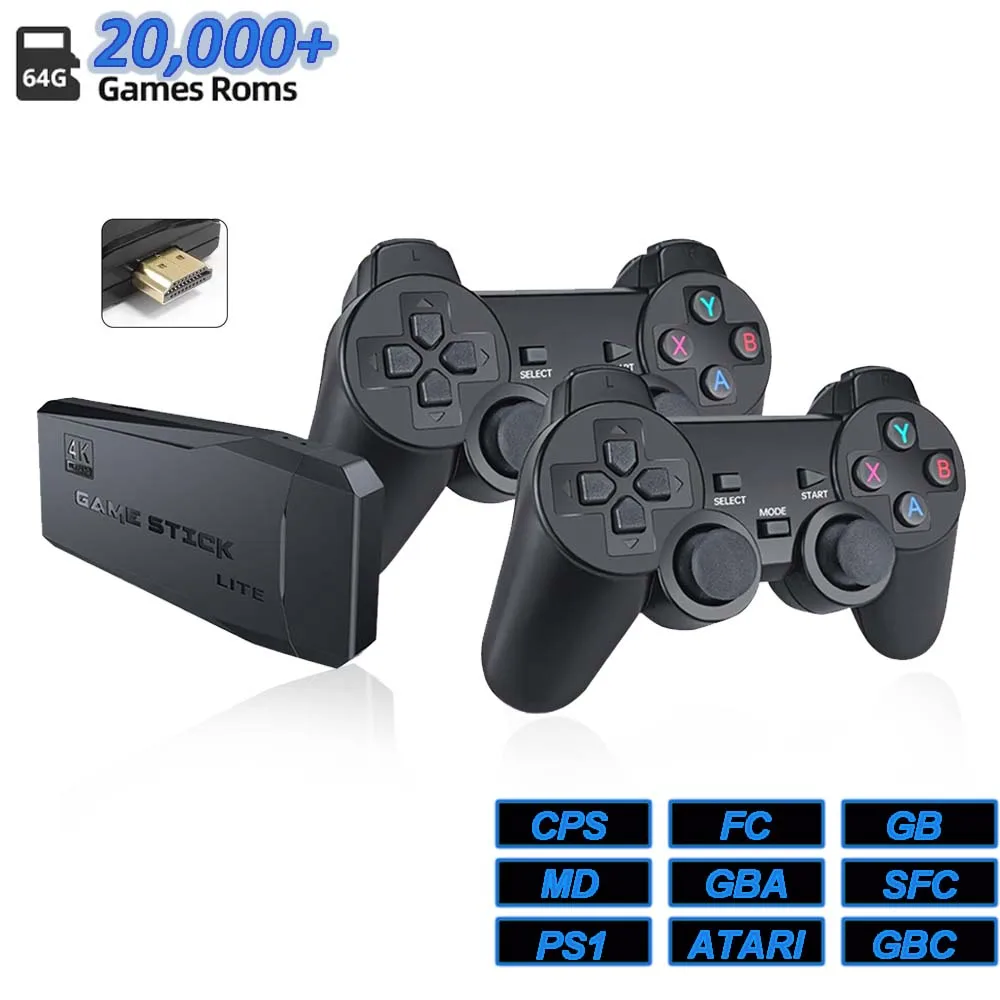 M8 4K Wireless Retro Game Console HDMI Nostalgia Stick Video Game for TV 9 Classic Emulators with Dual 2.4G Wireless Controllers