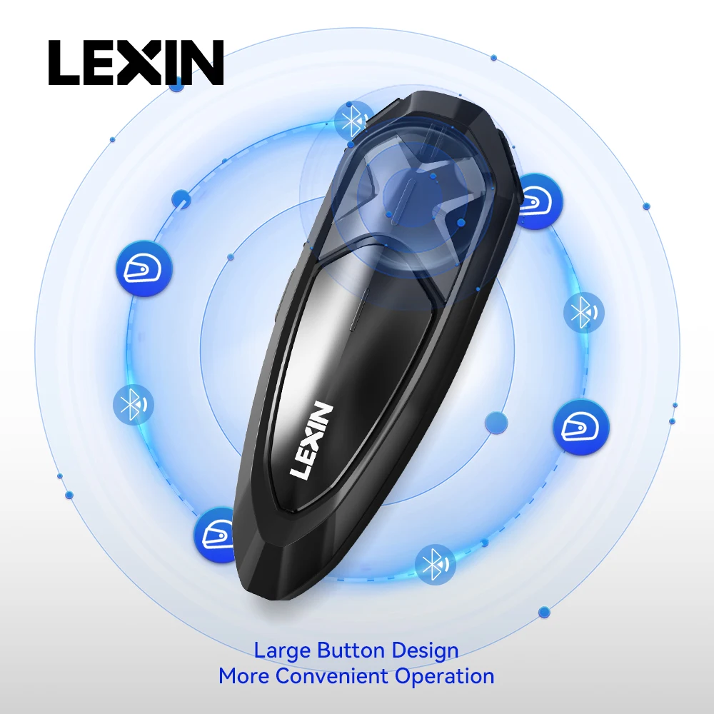 Lexin GTX citofono per moto Bluetooth per cuffie per casco, interfono di supporto e ascolto di musica, in una volta 10 Riders 2000m