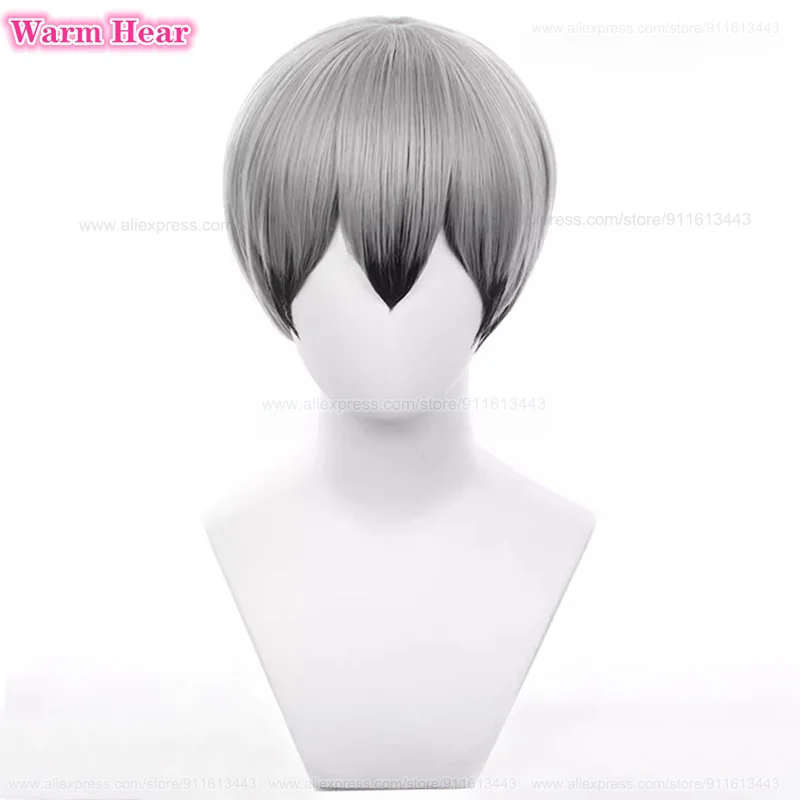 Shinsuke Kita Synthetic Wig Anime Cos Short 30cm Silver Gradient Black Cosplay Anime Wig Heat Resistant Wigs Halloween + Wig Cap