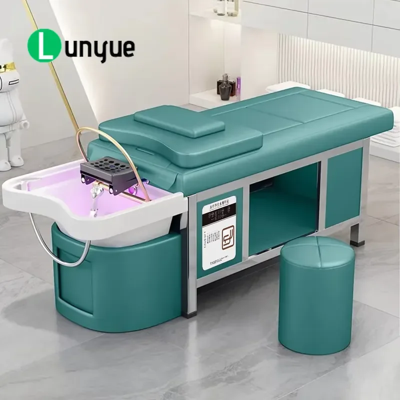 Smart Smokeless Stainless Steel Shampoo Chair with Ceramic Water Circulation Steam Modern Design High Density Sponge