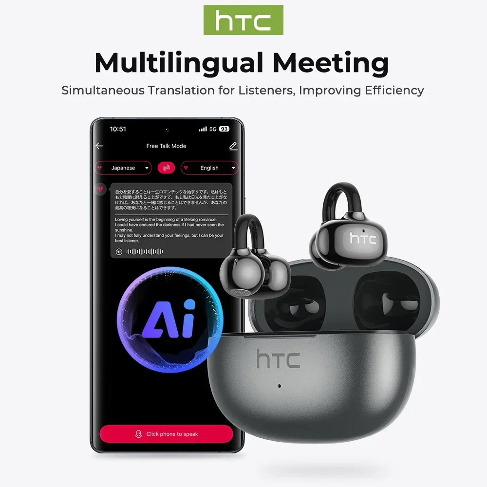 【HTC NE55】 سماعات بلوتوث AI ترجمة سماعات الأذن مشبك الأذن سماعات رأس لاسلكية رياضية مريحة سوبر باس سماعات أذن مفتوحة الأذن #4