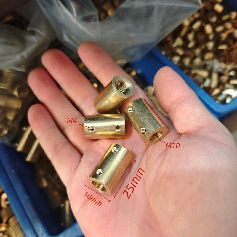 4pcs/lot Brass Fitting M10 Female Thread to M4 Thread Straight-Through Connector Solid Brass for Table Lamp Decoration Connector