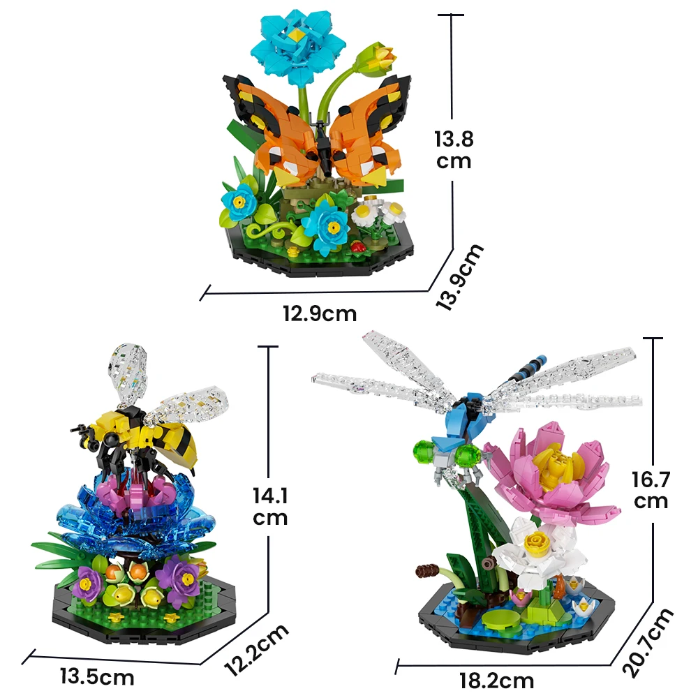 Insect Flower Building Blocks Butterfly Bee Plant Potted Decoration Bricks Bonsai DIY Assemble Toys Creative Children Gift ﻿