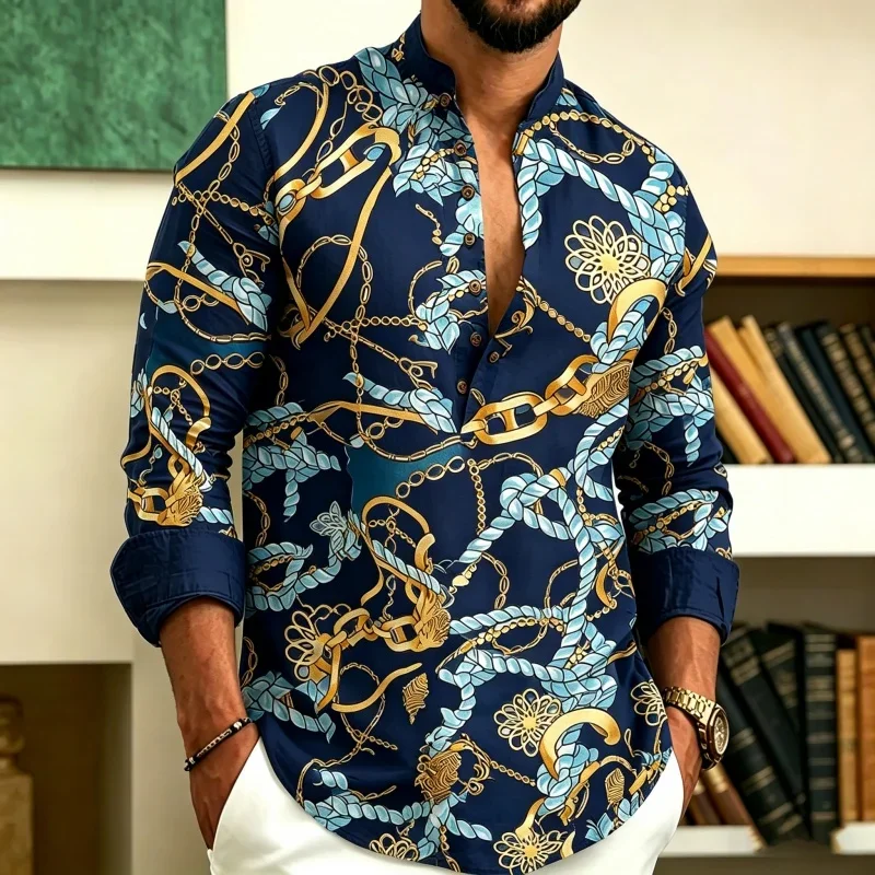 New Men's Printed Long-Sleeve Shirt Casual Menswear view 4