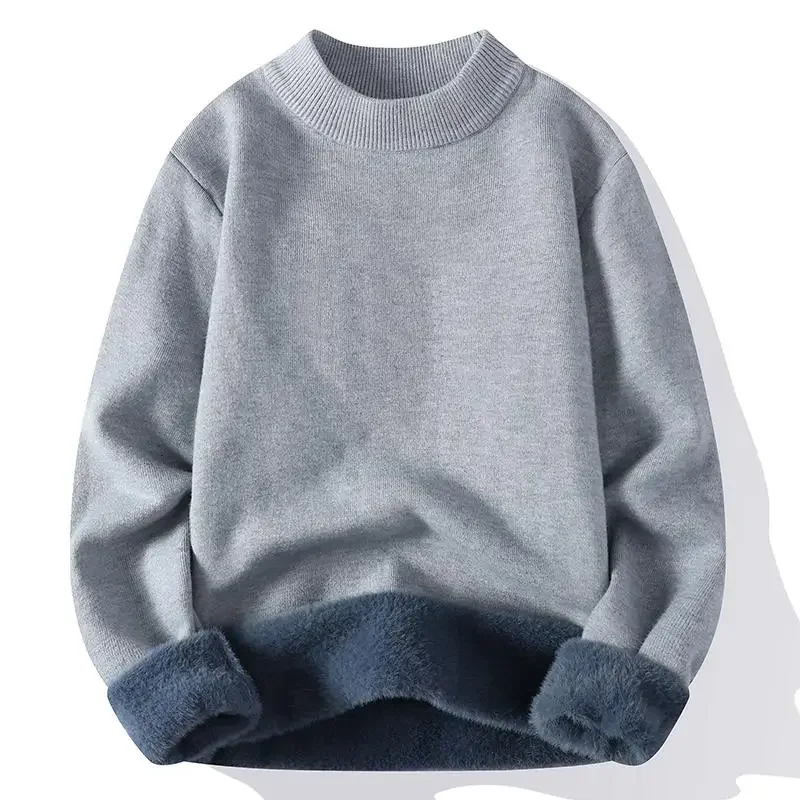 

Men's Fce Lined Thiened Knitted Sweater f High Collar Color Base irt Sli Versatile Warm One-Piece Velvet
