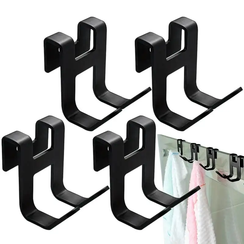 4 PCS Black Shower Hooks Hangings Metal Shower Shaver Holder Bathroom Utility Hooks Hangings Organizers Double Hook Shower Shelf