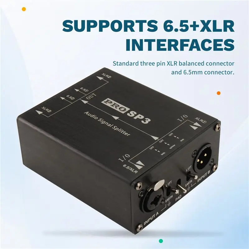 ABKQ-Isolated XLR Balanced Switcher Audio Splitter 1 In 3 Out Single Port Adapter 6.5+ XLR Switching Device