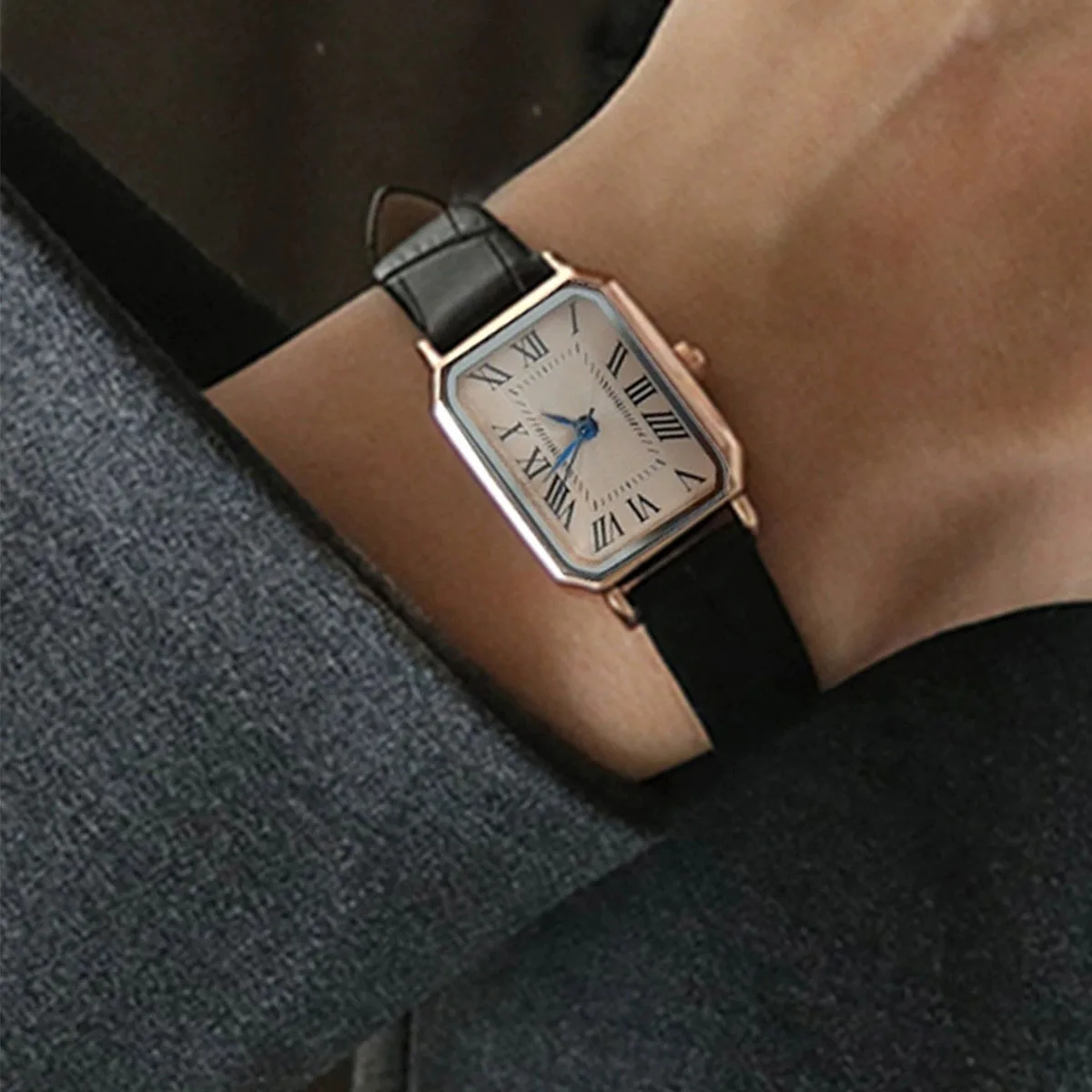 Relógios retrô clássico casual quartzo mostrador pulseira de couro relógio retangular relógios de pulso da moda para mulheres