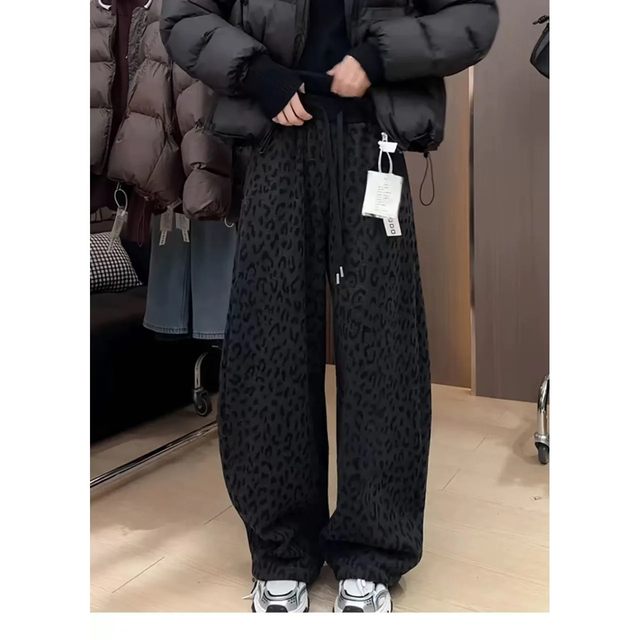 

Slimming High Waist plus Size Leopard Print Straight Leg Pants Women's Fashion Casual Trousers Drapey Comfortable Fit