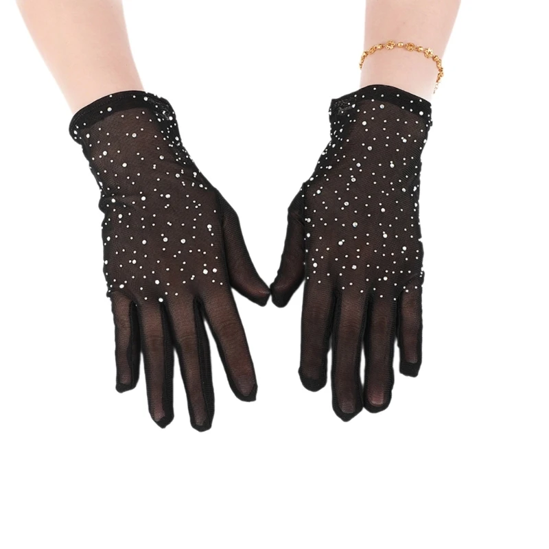 

Flapper Diamante Jeweled Gloves 1920s Short Gloves for Concert Costume