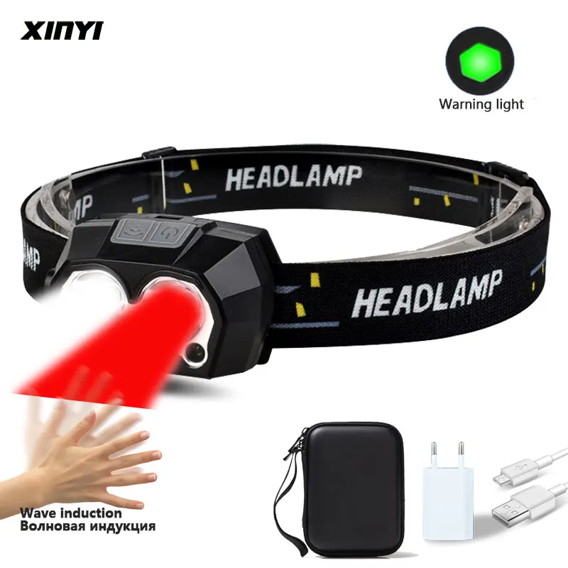 USB rechargeable  LED Headlamp Built-in Battery inductive sensor 4Mode LED Headlight Flashlight for running, fishing