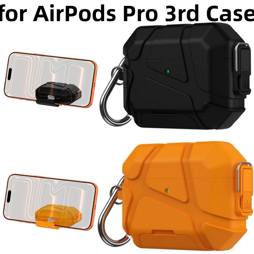Lock Earphone Case For AirPods Pro 3 with Carabiner and Invisible Stand Military Armor Design Shockproof Cover For AirPods Pro 3